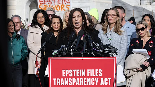 Credit: IMAGO : November 18, 2025, Washington, District Of Columbia, United States: Epstein abuse survivor Haley Robson speaks alongside lawmakers during a news conference on the Epstein Files Transparency Act outside the U.S. Capitol in Washington, D.C., on November 18, 2025. The House is expected to vote on the measure directing the Department of Justice to release all files related to the late accused sex trafficker Jeffrey Epstein