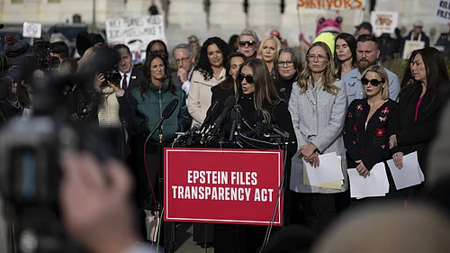 Credit: IMAGO / Anadolu Agency : A press conference on the Epstein Files Transparency Act at the US Capitol WASHINGTON DC, UNITED STATES - NOVEMBER 18: Epstein abuse survivor Marina Lacerda speaks during the press conference on the Epstein Files Transparency Act at the US Capitol in Washington, DC, on November 18, 2025. Celal Gunes / Anadolu Washington United States.