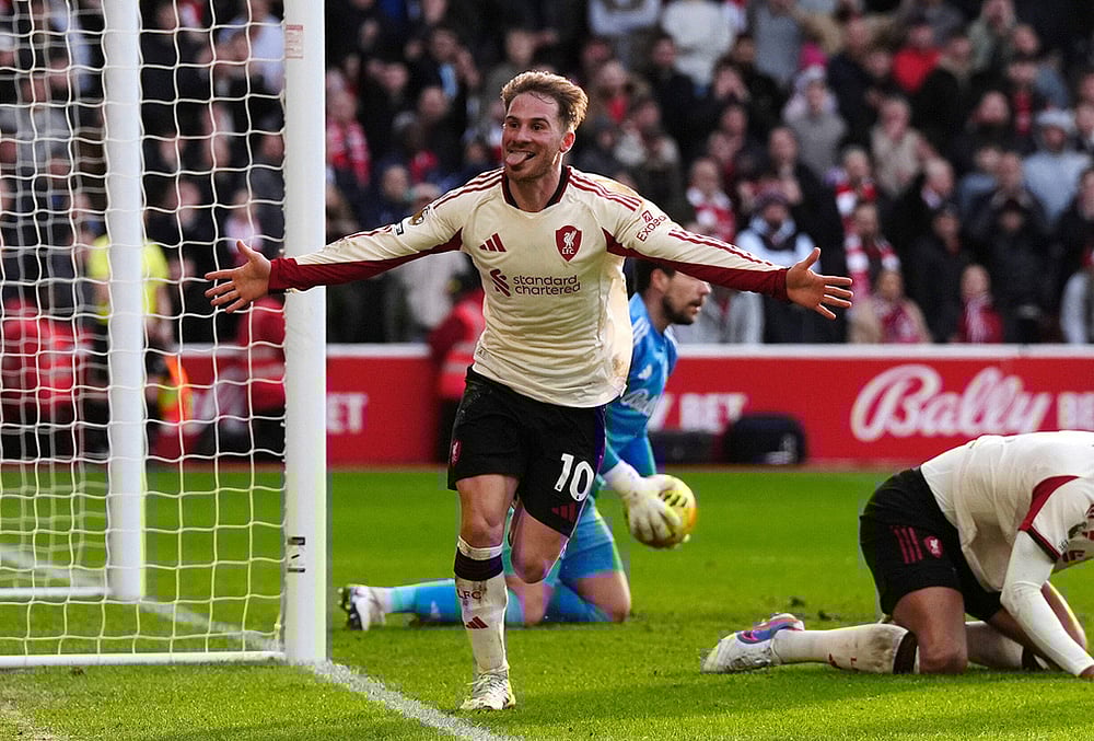 | Photo: Nick Potts/PA via AP : Liverpools Alexis Mac Allister celebrates scoring during the English Premier League soccer match between Nottingham Forest and Liverpool in Nottingham, England.