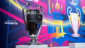 | Photo: AP/MARTIAL TREZZINI : The Champions League trophy is displayed ahead of the UEFA Champions League round of 16, quarter-final, semi-final and final draw, at the UEFA headquarters in Nyon, Switzerland, Friday, Febr. 27, 2026.