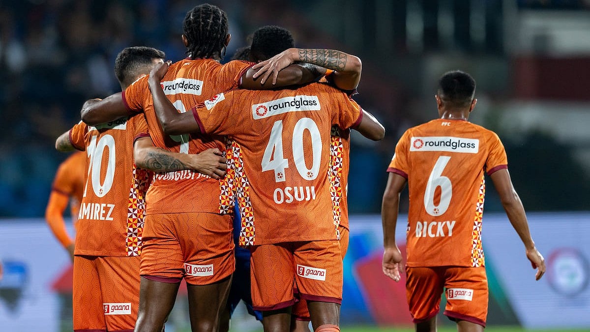 | Photo: AIFF : Punjab FC players celebrate after Nsungusi Effiong scored during the Indian Super League against Bengaluru FC on February 27, 2026.