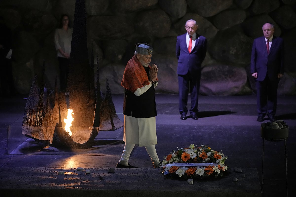 Leo Correa : Indias Prime Minister Narendra Modi lays a wreath and a rock at the Hall of Remembrance during his visit to the Yad Vashem Holocaust Memorial Museum in Jerusalem, Thursday, Feb. 26, 2026. 