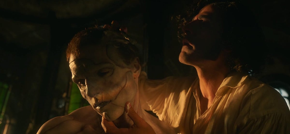 IMDB : A still from Guillermo Del Toros Frankenstein (2025) featuring the Creature and Victor Frankenstein 
Source: