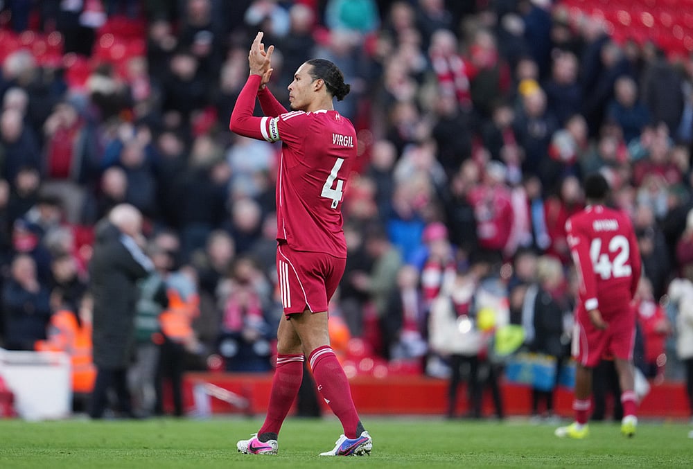 | Photo: AP/Jon Super : Liverpools Virgil van Dijk walks off the pitch after the Premier League soccer match between Liverpool and West Ham United in Liverpool, England.