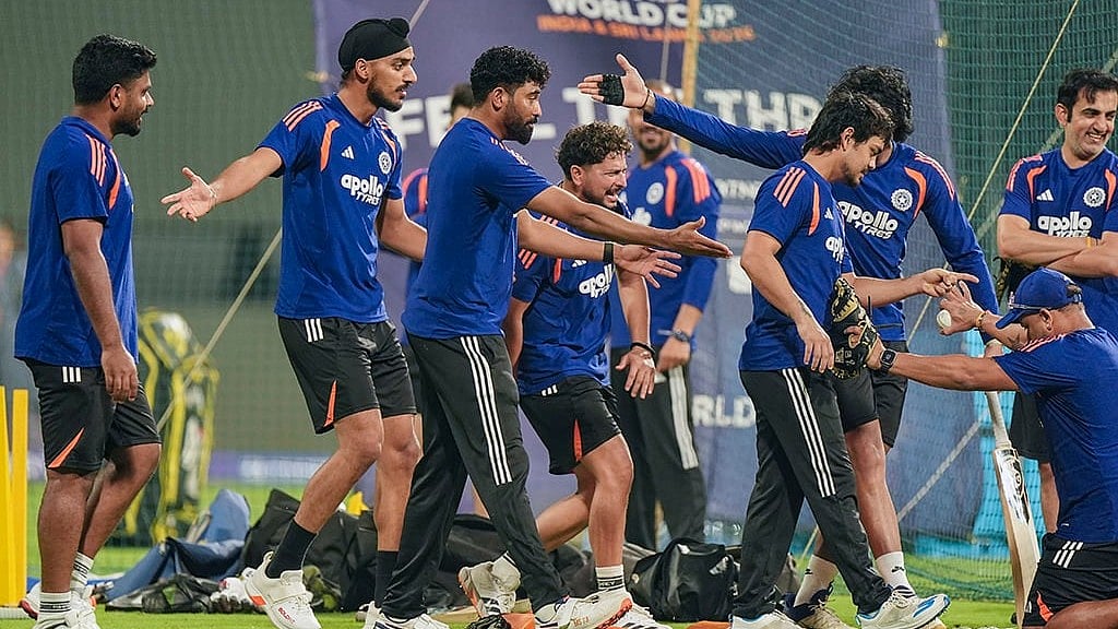 | Photo: PTI/Kunal Patil : Indias players during a training session ahead of the ICC Mens T20 World Cup 2026 semi-final cricket match between India and England, in Mumbai.