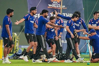 | Photo: PTI/Kunal Patil : Indias players during a training session ahead of the ICC Mens T20 World Cup 2026 semi-final cricket match between India and England, in Mumbai.