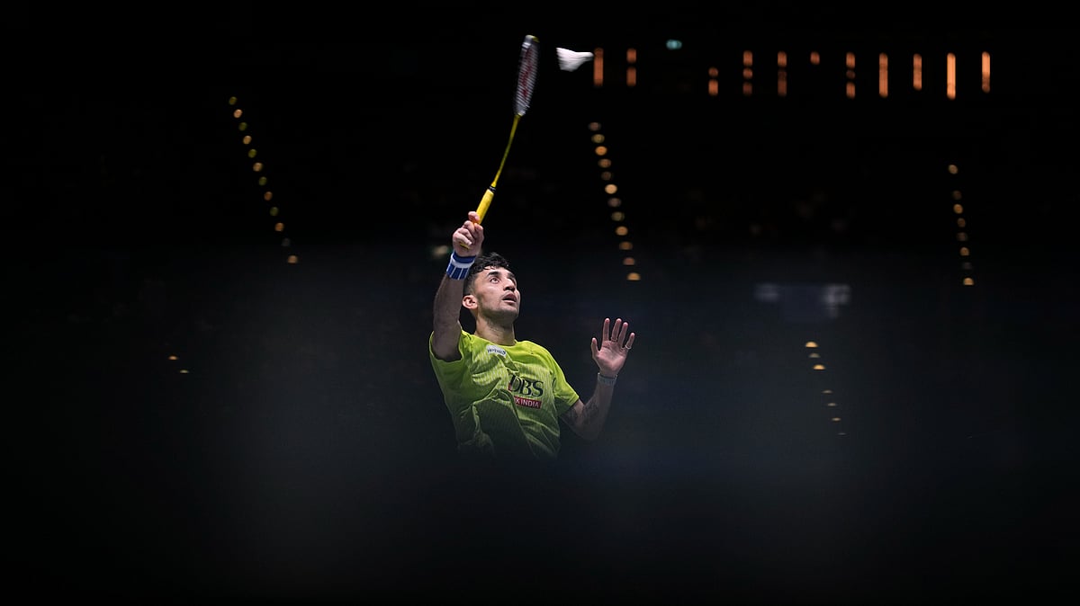 AP : Indias Lakshya Sen plays against Canadas Victor Lai during the mens singles semifinal match at the All England Open Badminton.