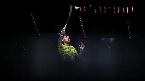 AP : Indias Lakshya Sen plays against Canadas Victor Lai during the mens singles semifinal match at the All England Open Badminton.