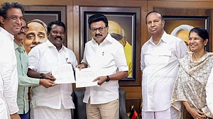 PTI : Tamil Nadu Chief Minister and DMK chief MK Stalin with party leaders T. R. Baalu, Kanimozhi Karunanidhi during seat-sharing talks with state Congress President K. Selvaperunthagai, AICC state in-charge Girish Chodankar and other party representatives, ahead of the Tamil Nadu Assembly elections, at Anna Arivalayam, DMK headquarters, in Chennai, Wednesday