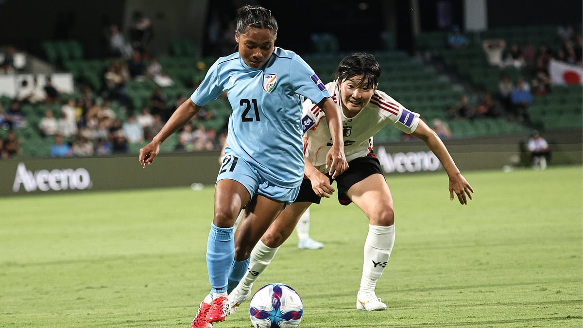 | Photo: AIFF : India's Sarita Yumnam with the ball during the AFC Women's Asian Cup match against Japan on March 7, 2026.