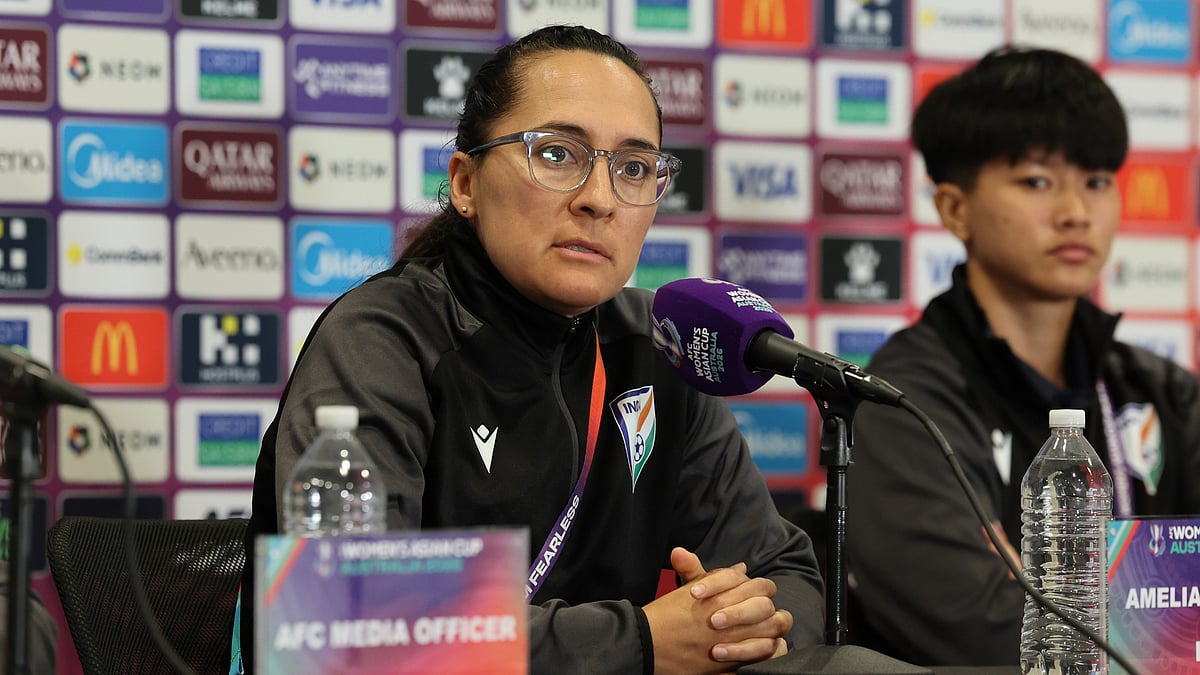 | Photo: AIFF : India head coach Amelia Valverde and captain Shilky Devi Hemam in the pre-match press conference before the AFC Women's Asian Cup match against Chinese Taipei on March 10, 2026.