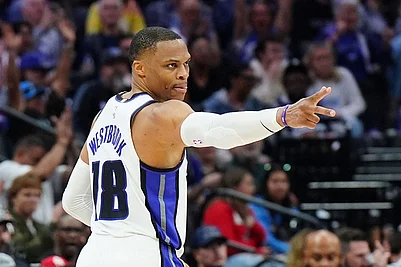 | Photo: AP/Alan Greth : Sacramento Kings guard Russell Westbrook (18) reacts during the second half of an NBA basketball game against the Chicago Bulls in Sacramento, Calif.