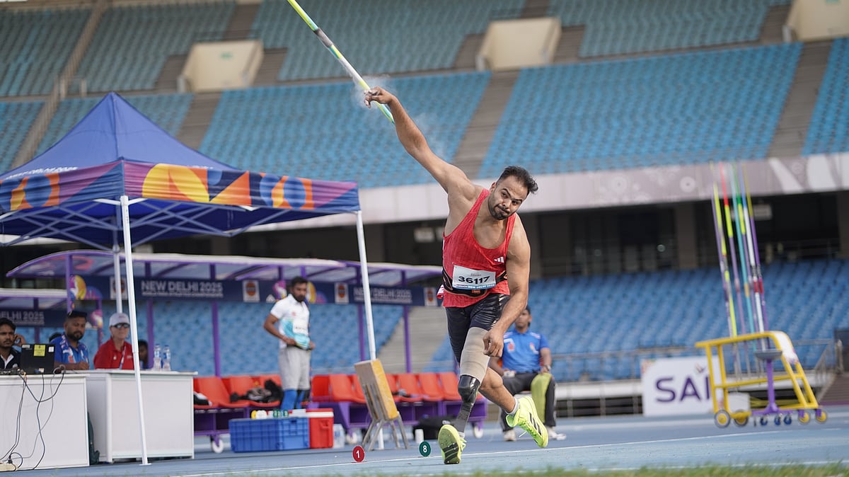 Special Arrangement : Sumit Antil during the mens Javelin throw competition at the World Para Athletics Grand Prix 2026 in New Delhi