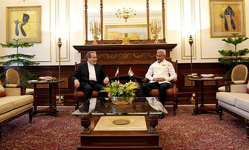 Iranian Minister of Foreign Affairs ABBAS ARAGHCHI (L) meets with Union External Affairs Minister S JAISHANKAR (R) at Rashtrapati Bhavan in New Delhi.