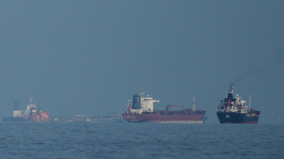 Credit: AP Photo/ Altaf Qadri | Representative Image : Oil tankers and cargo ships line up in the Strait of Hormuz as seen from Khor Fakkan, United Arab Emirates, Wednesday, March 11, 2026