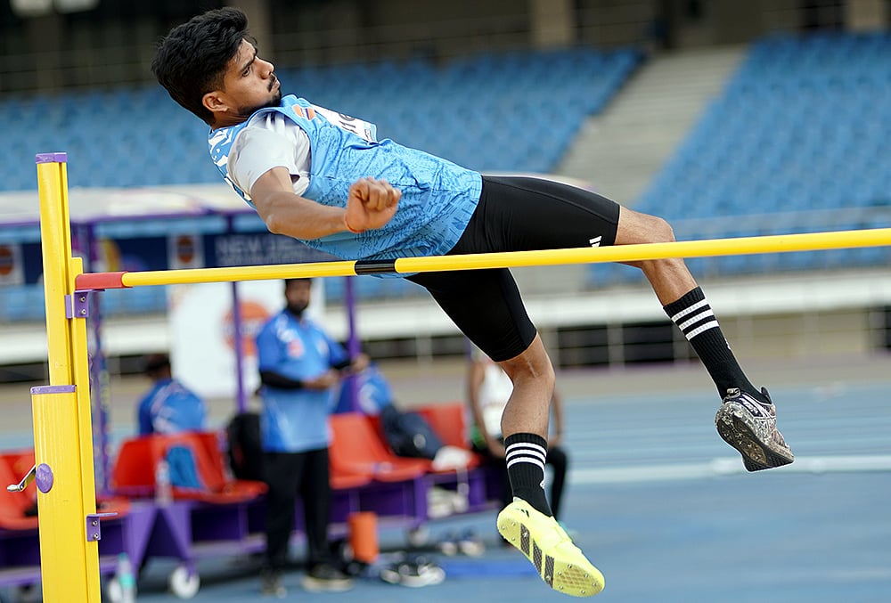 | Photo: PTI : Indias Shailesh Kumar competes in the Mens High Jump T42 event during the World Para Athletics Grand Prix 2026 at Jawaharlal Nehru Stadium, in New Delhi.