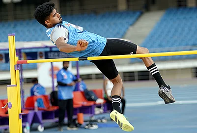 | Photo: PTI : Indias Shailesh Kumar competes in the Mens High Jump T42 event during the World Para Athletics Grand Prix 2026 at Jawaharlal Nehru Stadium, in New Delhi.