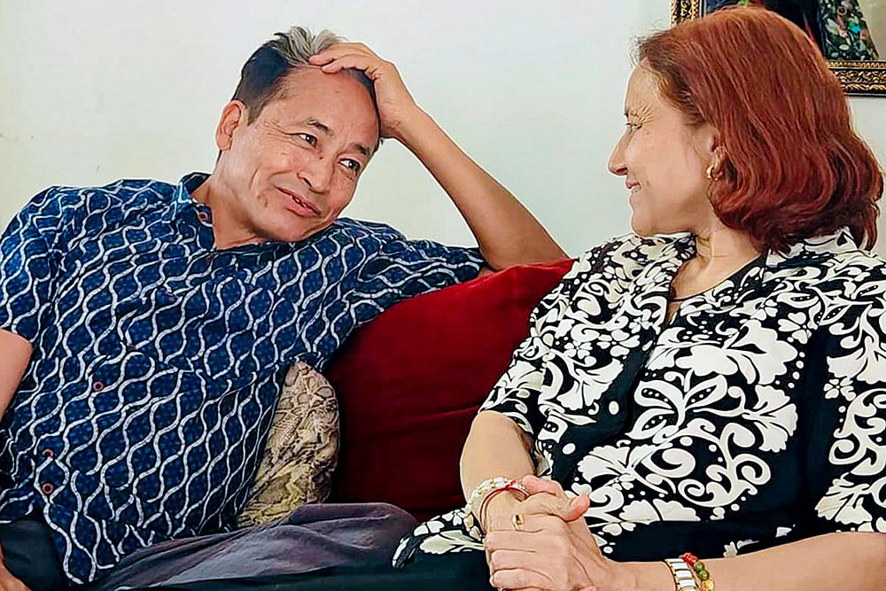 | PTI: @GitanjaliAngmo/X via Photo : In this image posted on March 15, 2026, Climate activist Sonam Wangchuk with spouse Gitanjali J Angmo at a hospital for a medical check-up after his release from Jodhpur Central Jail following the revocation of his detention under the NSA.
