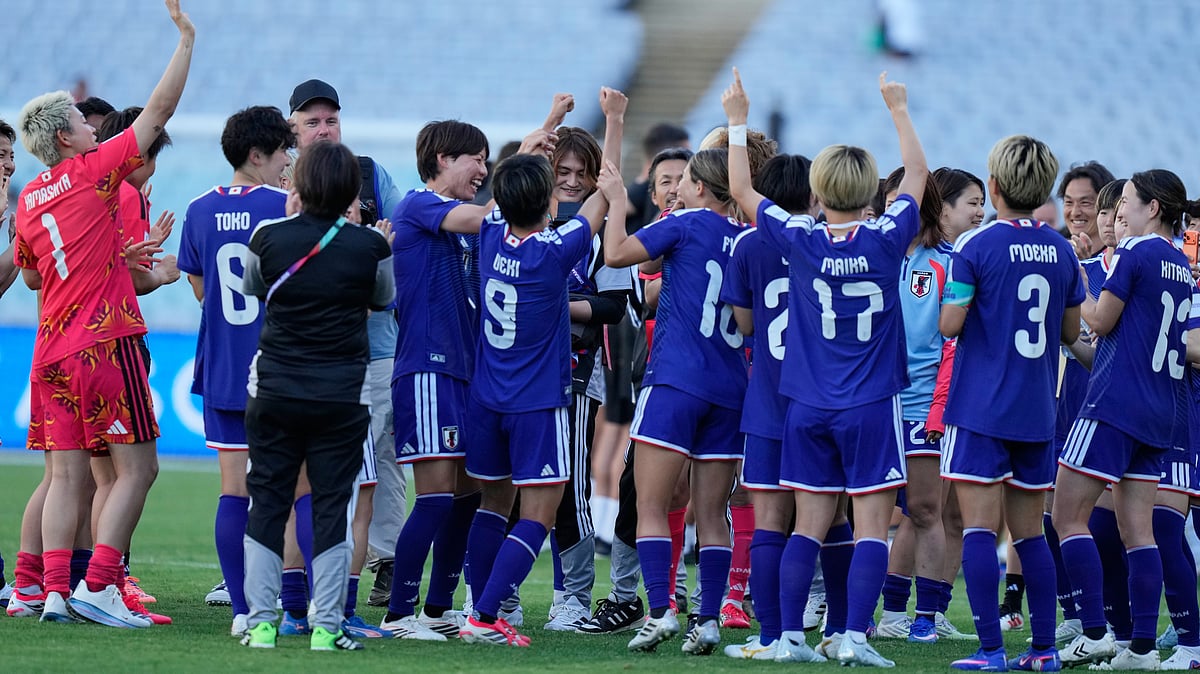 | Photo: AP/Rick Rycroft : Japan players react following the Women's Asian Cup quarterfinal soccer match between Japan and the Philippines in Sydney, Sunday, March 15, 2026.