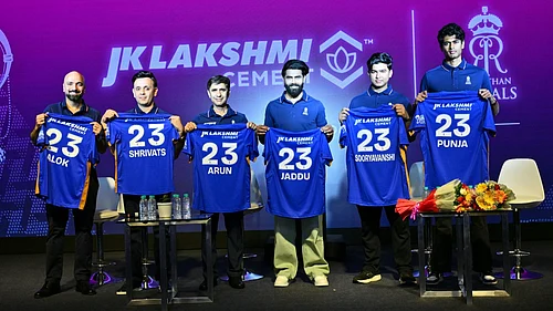 File : CEO and key members of the RR squad were present in the jersey launch event in Jaipur on Sunday, March 16, 2026.