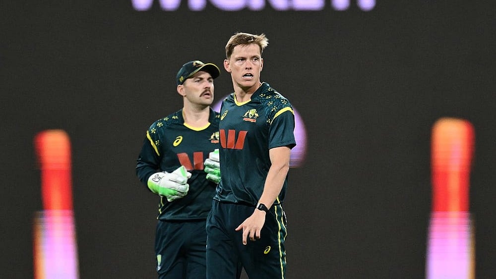 | Photo: Dave Hunt/AAPImage via AP : Australian bowler Nathan Ellis reacts after dismissing Indian batsman Shubman Gill during a T20 cricket international between India and Australia in Carrara, Australia.