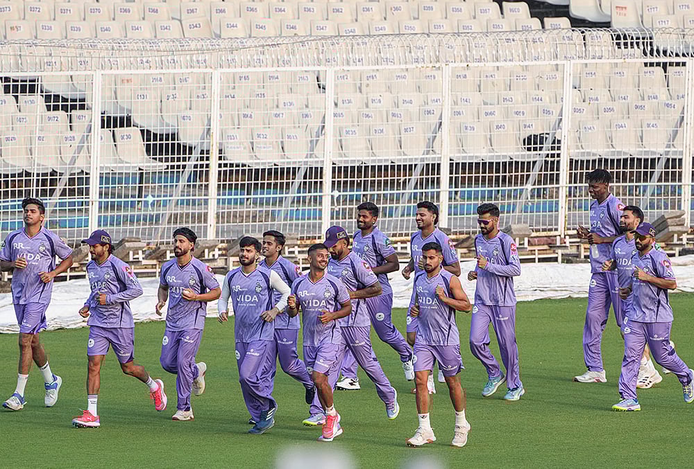 | Photo: PTI/Swapan Mahapatra : Kolkata Knight Riders players during a training session at Eden Gardens ahead of IPL 2026, in Kolkata.