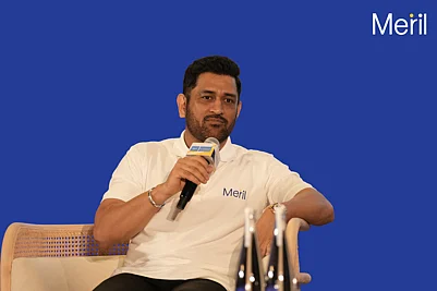 MS Dhoni speaking at the Meril Vapi Campus