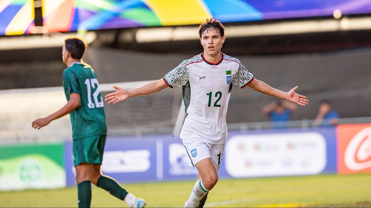 X/Bangladesh Football Federation : Ronan Sullivan celebrates after scoring for Bangladesh against Pakistan in SAFF U20 Championship 2026.