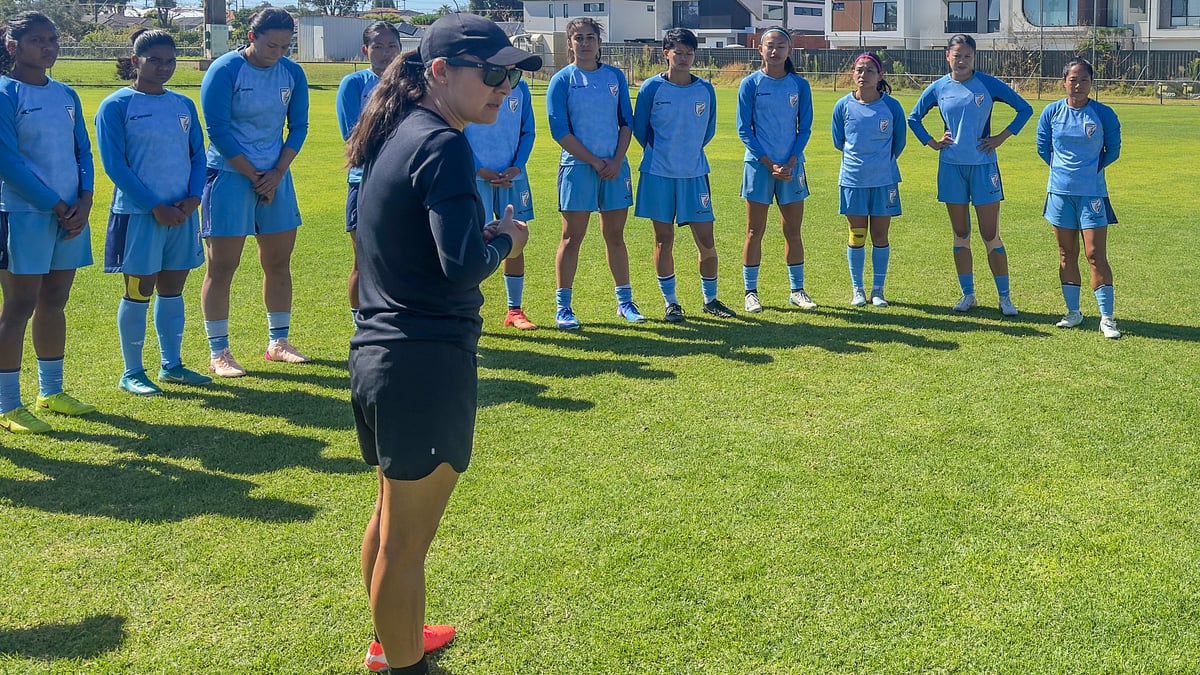 AIFF : Indian women's team's head coach Amelia Valverde at a training session with the players. 