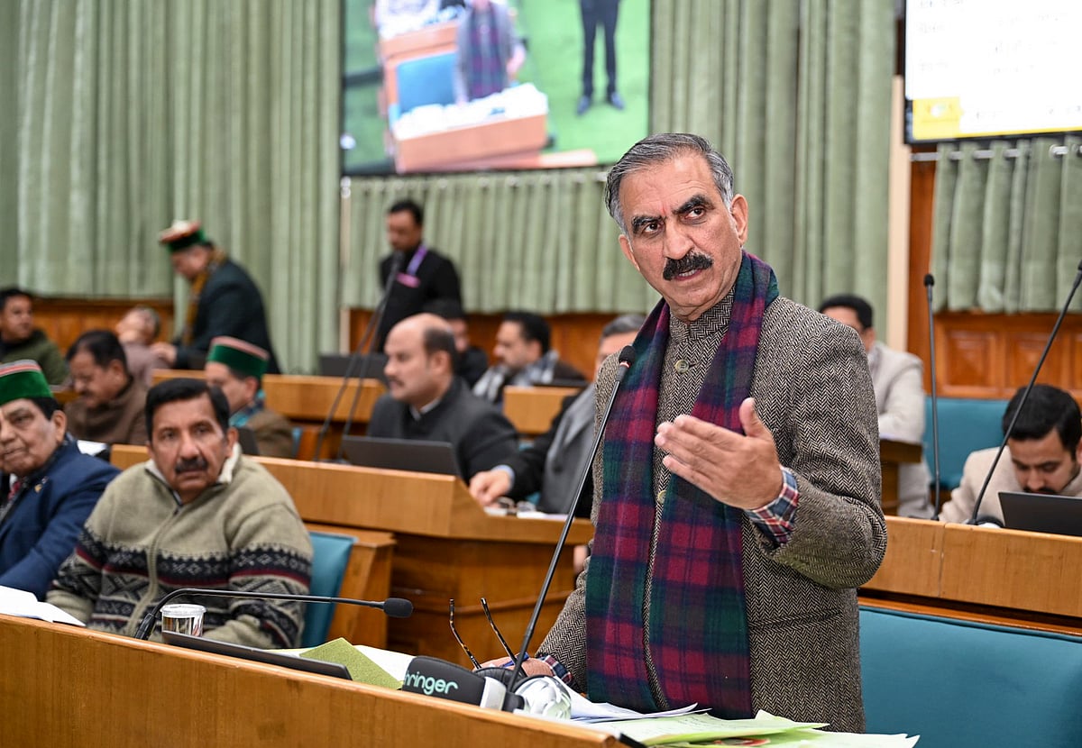 PTI : In this image posted on March 20, 2026, Himachal Pradesh Chief Minister Sukhvinder Singh Sukhu speaks during the Budget session of the state Assembly, in Shimla