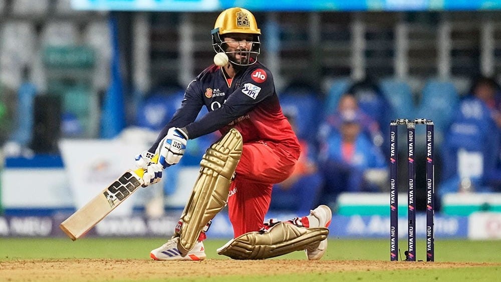 | Photo: AP/Rafiq Maqbool : Rajat Patidar during RCBs IPL 2025 match against the Mumbai Indians.