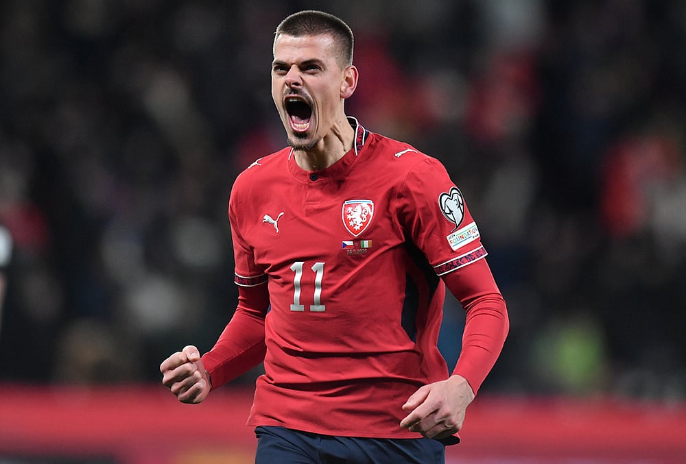| Photo: AP/Vit Tcherny : Czech Republics Jan Kliment reacts after scoring a winning goal during panelty shootout during a World Cup playoff semifinal soccer match between the Czech Republic and Ireland in Prague, Czech Republic.