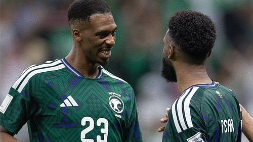 SaudiNT_EN/X : Saudi Arabia footballers celebrating a goal against Palestine. 