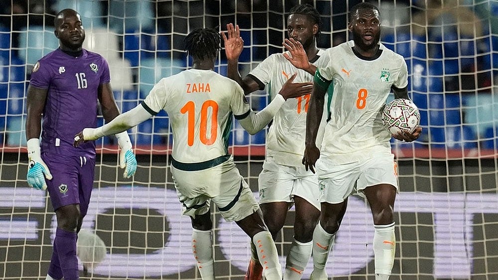 | Photo: AP/Themba Hadebe : Ivory Coast players celebrate after Jean-Philippe Krasso scores during the Africa Cup of Nations group F soccer match between Gabon and Ivory Coast, in Marrakech, Morocco.