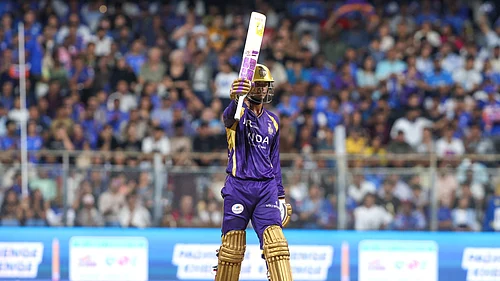ipl/X : Angkrish Raghuvanshi celebrates his half-century against Mumbai Indians in IPL 2026 clash at the Wankhede Stadium in Mumbai.