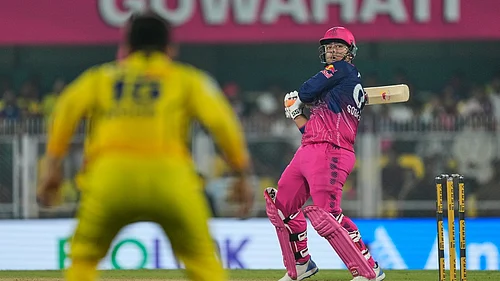 AP : Rajasthan Royals Vaibhav Sooryavanshi plays a shot during the Indian Premier League match against Chennai Super Kings in Guwahati.