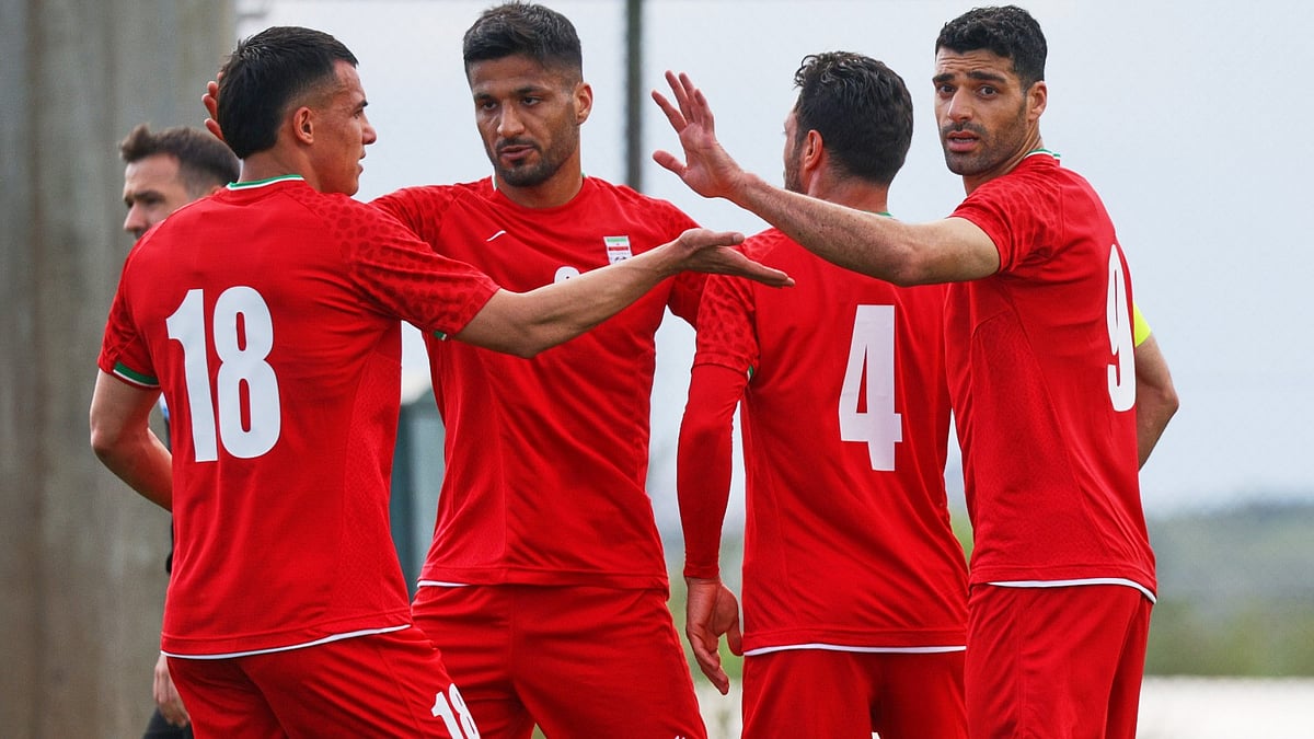 (AP Photo/Riza Ozel) : Iran's Mehdi Taremi, right, celebrates with teammates after scoring their side's second goal during a friendly soccer match between Iran and Costa Rica, in Antalya, southern Turkey, Tuesday, March 31, 2026