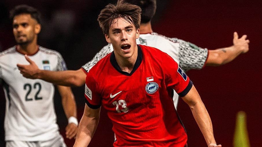 | Photo: X/FASingapore : Singapore's Harhys Stewart celebrates after scoring against Bangladesh during their AFC Asian Cup Qualifiers match on March 31, 2026.
