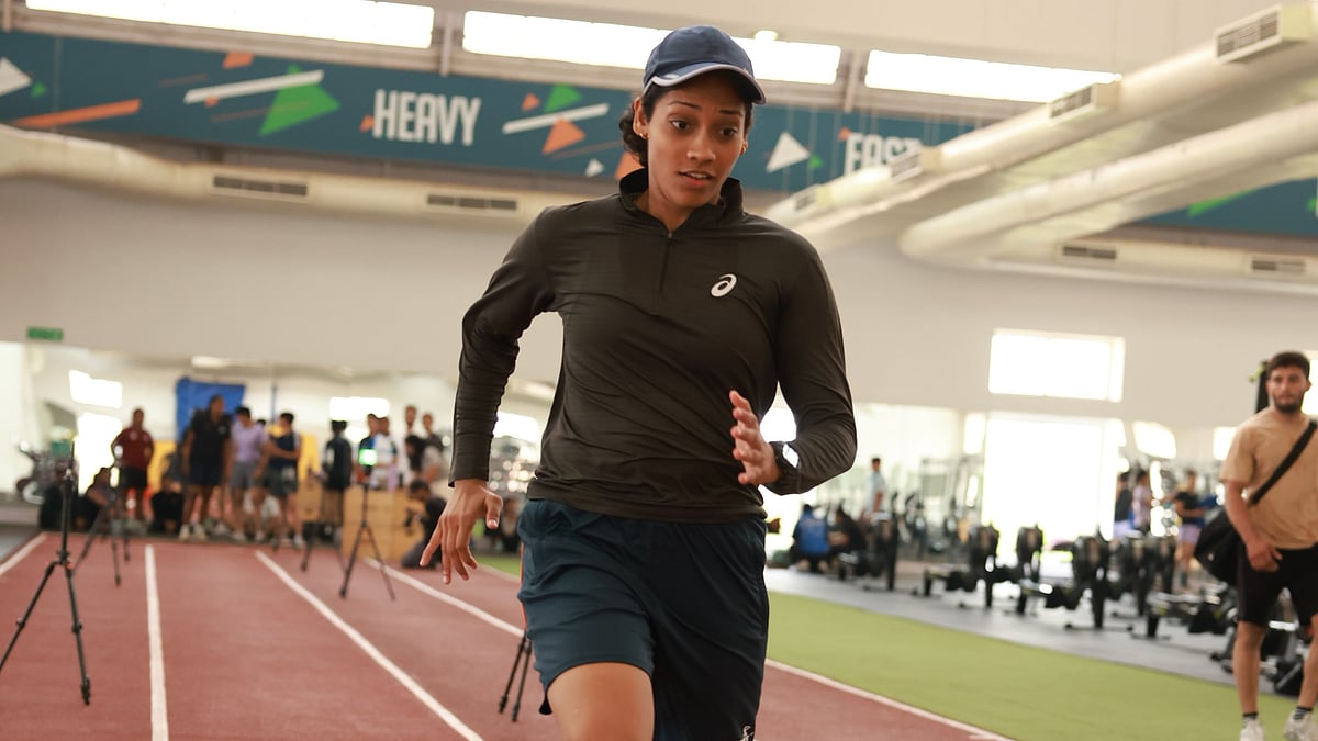Special Arrangement : India womens kabaddi player Sonali Shingate trains at the national camp in Bellary.