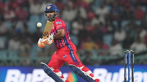 AP Photo/Manish Swarup : Lucknow Super Giants captain Rishabh Pant plays a shot during the Indian Premier League cricket match between Lucknow Super Giants and Delhi Capitals in Lucknow, India, Wednesday, April 1, 2026.