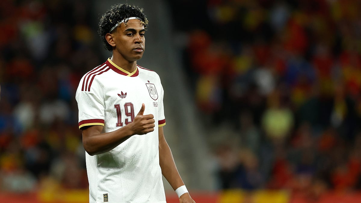 | Photo: AP/Joan Monfort : Spains Lamine Yamal reacts during the international friendly soccer match between Spain and Egypt in Barcelona, Spain, Tuesday, March 31, 2026.