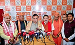 ANI News : Assam Chief Minister Himanta Biswa Sarma speaks during a press conference on the joining of three Congress MLAs to BJP at state party office, in Guwahati recently.