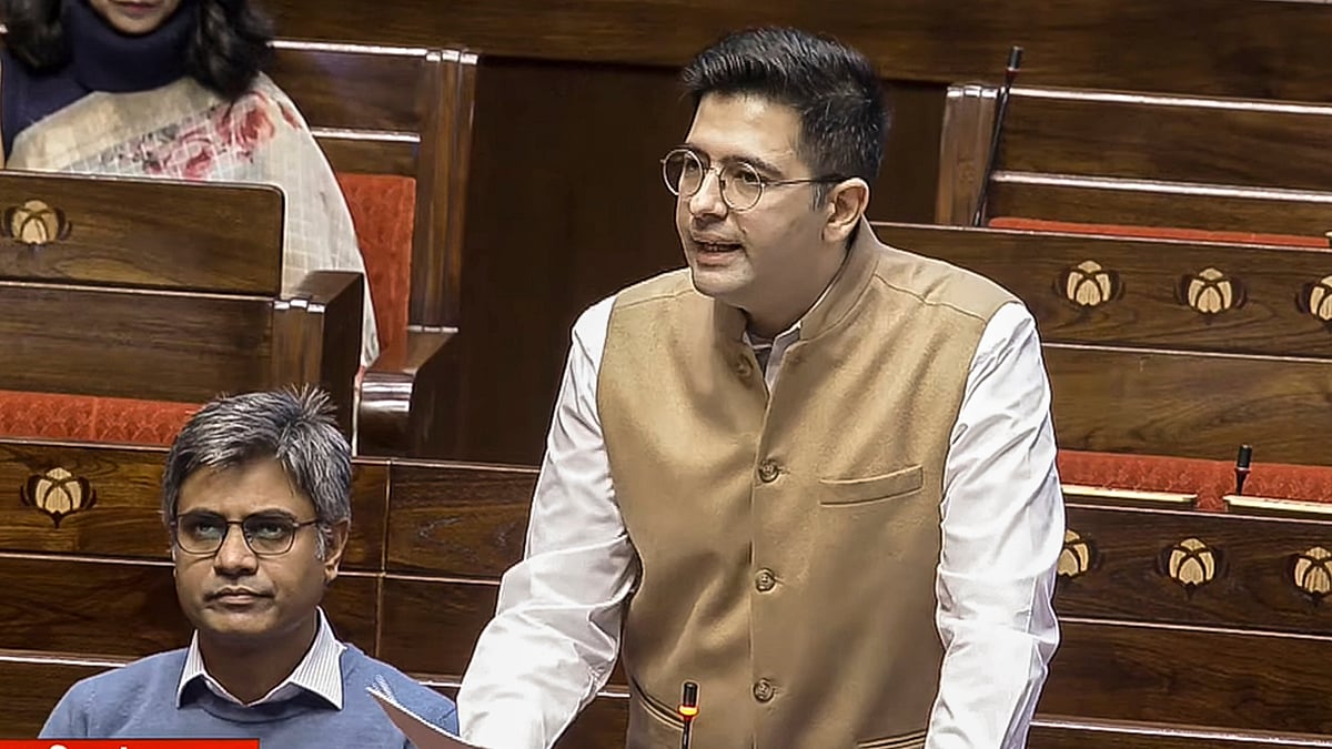 PTI : AAP MP Raghav Chadha speaks in the Rajya Sabha during the Winter session of Parliament, on December 8, 2025. 