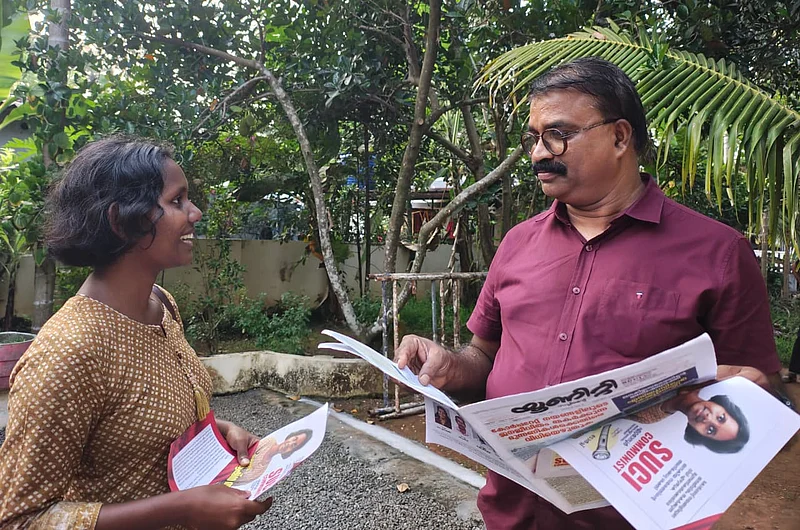From Ashna Thambi : Thambi is running her campaigns in the Ettumanoor assembly constituency. In an interview with Outlook, Tahmbi discussed her journey, her vision, and why she believes social work has nothing to do with money.