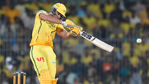 Chennai Super Kings Shivam Dube applying finishing touches during the Indian Premier League cricket match between Chennai Super Kings and Punjab Kings in Chennai, India, Friday, April 3, 2026.