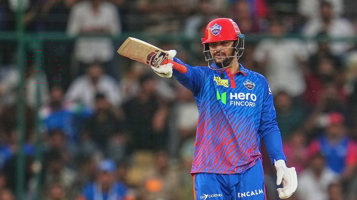  (AP Photo/Manish Swarup) : Delhi Capitals Sameer Rizvi celebrates his fifty runs during the Indian Premier League cricket match between Delhi Capitals and Mumbai Indians in New Delhi, India, Saturday, April. 4, 2026.