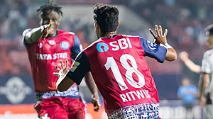 Photo: X/Jamshedpur FC : Jamshedpur FC's Ritwik Das celebrates his goal against Mohun Bagan Super Giant in the Indian Super League.