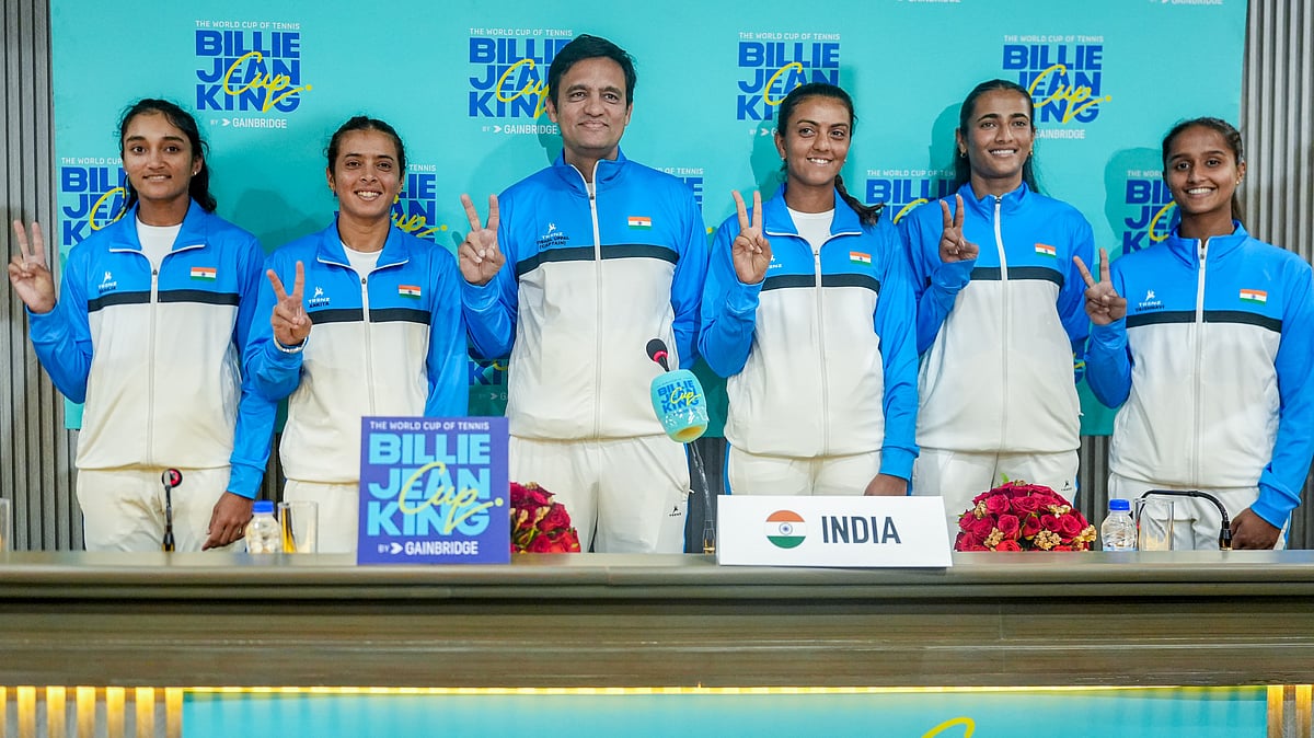 PTI : (From left) Indian tennis players Sahaja Yamalapalli, Ankita Raina, captain Vishal Uppal, Zeel Desai, Rutuja Bhosale, and Vaishnavi Adkar during a press conference ahead of the Billie Jean King Cup 2026 in New Delhi.