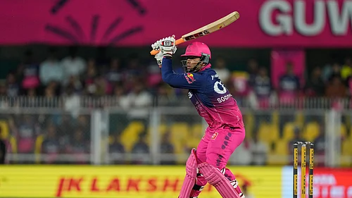 AP Photo : Rajasthan Royals Vaibhav Sooryavanshi hits a six during the Indian Premier League cricket match between Mumbai Indians and Rajasthan Royals in Guwahati, India, Tuesday, April 7, 2026.