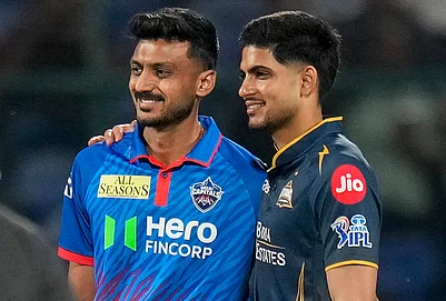 | Photo: PTI/Salman Ali : Delhi Capitals captain Axar Patel, left, and Gujarat Titans captain Shubman Gill during toss ahead of an Indian Premier League (IPL) 2026 T20 cricket match between Delhi Capitals and Gujarat Titans, at Arun Jaitley Stadium, in New Delhi.